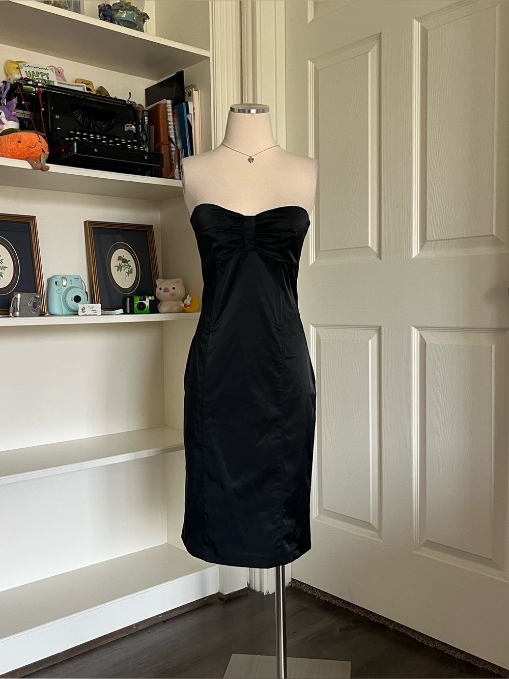 Early 2000s Forever Black strapless midi dress with ruched bust